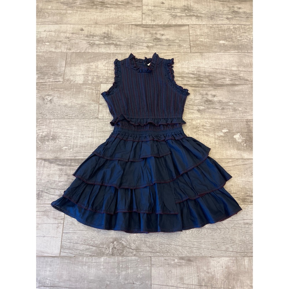 SEA New York Navy Blue Ruffled‎ Tiered Smocked Dress Size 4 - Picture 5 of 10